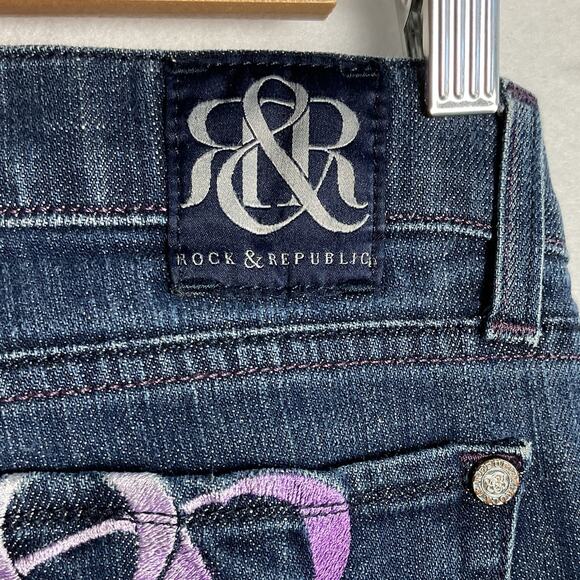 Rock and Republic Womens Size 29 Purple Embroidered Denim Bootcut Jeans mn, - Picture 5 of 14